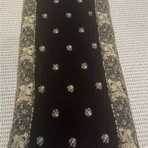 Delicate Black Scarf with Gold Paisley Embroidery